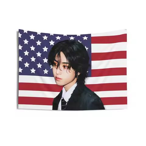 Han Jisung American Flag Kpop Banner Idol Tapestry Double Stitched Wall Hanging Poster For Room Coll