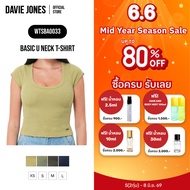 DAVIE JONES WOMEN [BE FEARLESS] Women's T-Shirt U Neck Light Green Army BA0033 Women T Shirt T Shirt