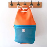 日本 ellesse 橙色潛水衣布料 藍網 索繩 水桶背囊