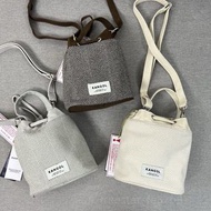 韓國預訂全新 KANGOL 千島格紋刺繡LOGO水桶包 手拎斜挎2用 3色選