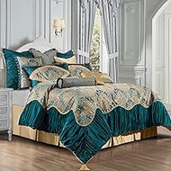 Loom and Mill 11-Piece Luxury Comforter Set Queen, Ultra Soft Elegant Damask Jacquard Comforter Bed in A Bag, All Season Bedding Set with Bed Skirt, Euro Shams and Decorative Pillows(Noble, Queen)