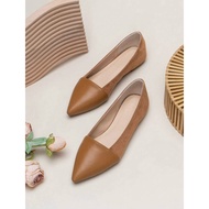 Women Minimalist Brown Faux Suede Point Toe Flats