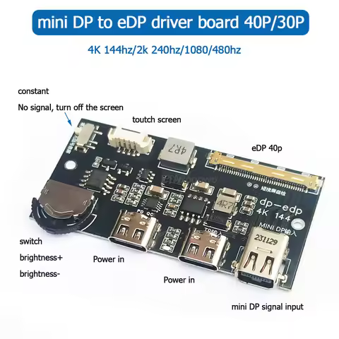 mini DP to eDP 4k edp controller board 4K 144hz/2k 240hz/1080/480hz DIY Portable monitor