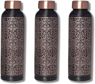 ESENCIA by RoyalsKart Premium Pure Copper Carving Water Bottle With Black Antique Design Glossy Finish 1000ML Joint Free and Leak Proof Bottle, PACK OF 3, ESRK04