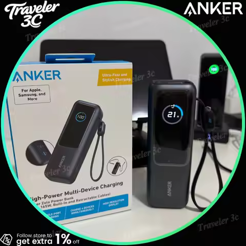 NEW Anker 165W Max Power Bank 25000mAh High Capacity Built-in and Retractable Cables Fast Charge Mob