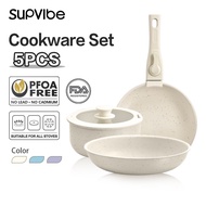 SUPVIBE Nonstick Ceramic Rock Cookware Set Handle Removable 5Pcs Kitchenware No PFAS& PTFE& PFOA Non