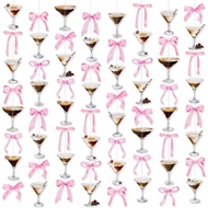 8 Pack Espresso Martini Pink Bow Garland Banner, Espresso Martinis Hanging Decor, Pre-Assembled Mart