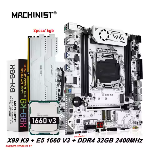 MACHINIST X99 Motherboard Kit Set LGA 2011-3 Xeon E5 1660 V3 CPU Processor 32G=2*16G DDR4 ECC RAM Me