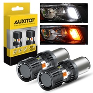 AUXITO 2ชิ้นสองสี1157 BAY15D หลอดไฟ LED ไฟจอดรถยนต์ DRL ไฟเปลี่ยนเป็นสัญญาณไฟสีขาวและสีเหลืองอำพัน12