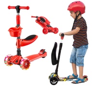 3 Wheels Adjustable Kicks Scooter for Kids with Flashing LED Wheels and Foldable Seat