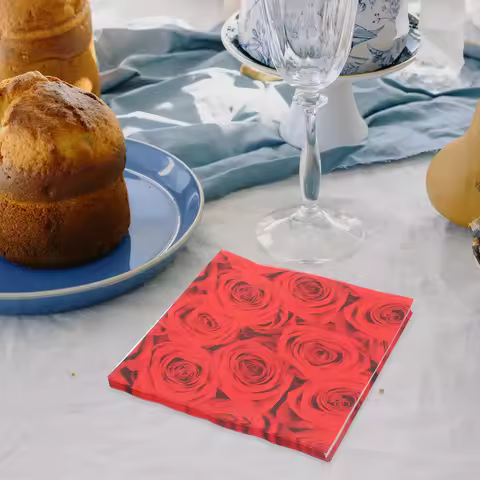 20 Sheets Red Rose Design Disposable Napkins 33x33cm Paper Towels Party Supplies Napkins for Party P