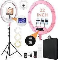 22" LED Ring Light, with 75" Tripod/LCD Display/3+1 Phone Clips/ 2 USB Ports/Wireless Remote, Adjust