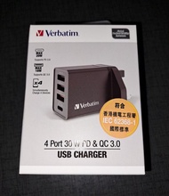 Verbatim - 4 Port 30W PD &amp; QC 3.0 USB Charger 4插共30W QC3.0 USB 充電器