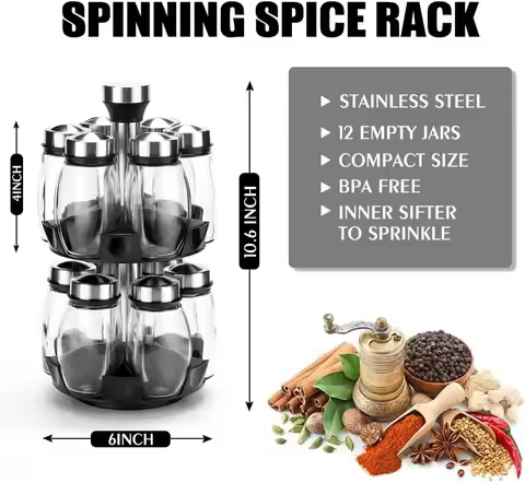 6/12PCSSeasoning jar, kitchen glass seasoning storage, 360 degree rotatable seasoning bottle jar.