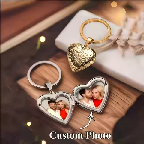 Customized Photo Flower Locket Keychain Keepsake Key Ring for Women Men Gifts Personalized Keepsake 