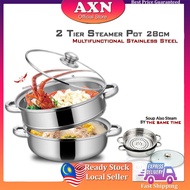 AXN 28cm 2 Layer Steam Pot Steamer Cookware Pot High Quality Thick Stainless Steel Hot SteamedPot Pe
