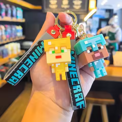 Minecraft keychain pendant cartoon pixel character car ornament building block small gift wholesale