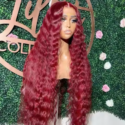 Deep Wave Burgundy 99J Red Colored Human Hair Wigs 13x4 HD Lace Front Wig 99J Red 13x4 HD Lace Front