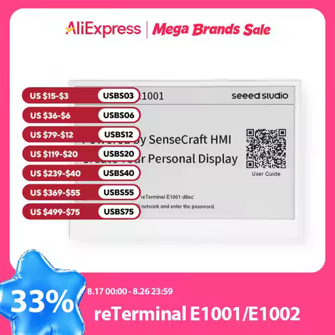 reTerminal E1001 Monochrome ePaper Display, 7.5 inch E Ink Screen Dashboard, ESP32-S3, Home Assistan