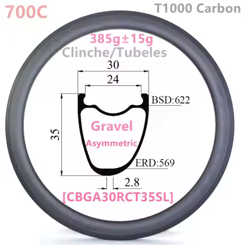 [CBGA30RCT35SL] 385g carbonbeam Asymmetric 30x35 internal 24mm 700C Gravel CX Road Clincher Tubeless