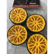 RC 1/10 QD Car Drift Tyre with Yellow Rim Set
