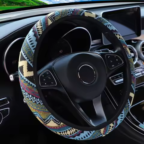 Steering Wheel Cover Breathable Cotton-Like Fabric Rimless Car Decoration for 14.5-15 Inch Wheels Ca