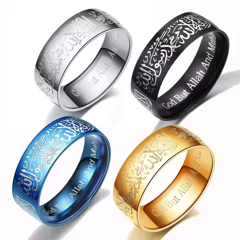 Trendy Titanium Steel Quran Messager Rings Muslim Religious Islamic Words Arabic God Ring For Men Wo