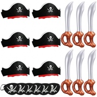 18 Piece Fun Pirate Party Set - Includes 6 Felt Pirate Hats, 6 Pirate Eye Masks, 6 Inflatable Swords
