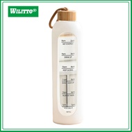 Large Capacity Water Bottle Healthy Drinking Bottle 1 Liter Glass Water Bottle with Time Mark Leak-p