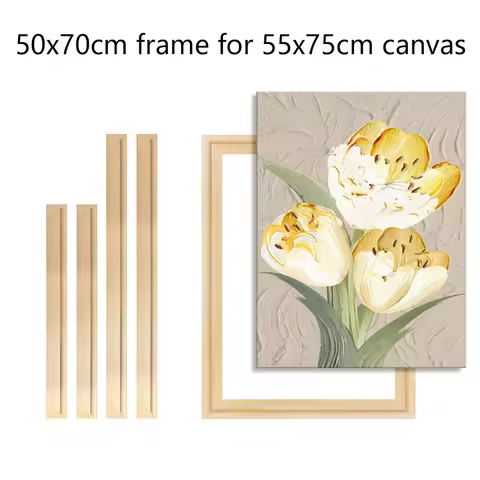 50x70cm Wooden Frame for 55x75cm Wall Canvas Pictures Frame Diamond Pine Wood Painting Picture Poste