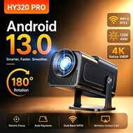 HY320 Pro Mini Projector Android 13 4K Support Native 1080P WiFi 6 Bluetooth 5.2 180° Rotation Home 