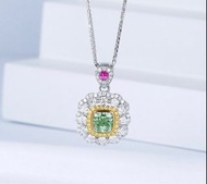 新品nice💚💗！GIA Green Diamond Necklace！GIA 1.01ct 綠鑽濃郁靚色FGY💚！超閃💚火彩nice！副鑽76.10份，撞色紅寶有春日感💗！18K金材質，價格超抵散鑽
