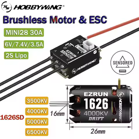 HobbyWing EZRUN MINI28 30A ESC & EZRUN 1626SD 6500/5000/4000KV Sensored Brushless Motor Combo for 1: