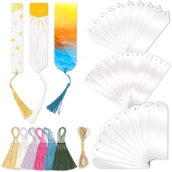 30 Pcs DIY Acrylic Bookmark Scatter Blank Transparent Bookmark Tassel DIY Transparent Plastic Set Fo