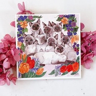 紫色果實與暹羅貓 貓咪甜蜜生活 水彩紙正方形 明信片