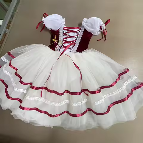 Adults Women Girls Long Ballerina Dress Kids Child Giselle Performance Swan Dance Costume Red Romant