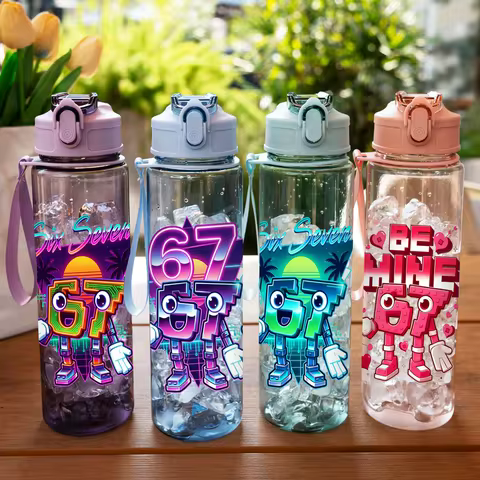 1 Piece 750ml (26 fl oz) 67 Printed Straw Cup, Summer Water Bottle, BPA Free, Portable Sports Outdoo