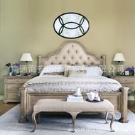 American Solid Wood Bedroom Double Bed French Retro Carved White Wax Wood Wedding Bed Villa Studio M