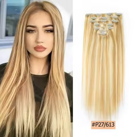 Clip in Straight Hair Extensions For Women Human Hair Clip in Extensions Honey Blonde Color #613 P6/
