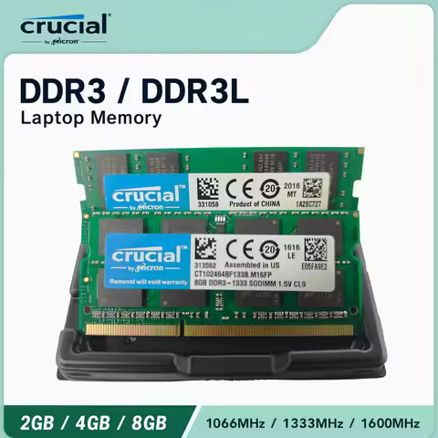 Crucial NEW DDR3 SODIMM Laptop RAM 4GB 8GB, 1333/1600/1866MHz, 1.35V /1.5V 204Pin Notebook Memory 8 