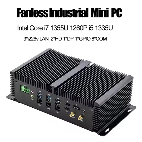 ITX Industrial Solid Mini PC Intel i7 1355U i5 1335U 3xi226-V 2.5G 2xDDR5 2xPCIe4.0 8xCOM GPIO Fanle