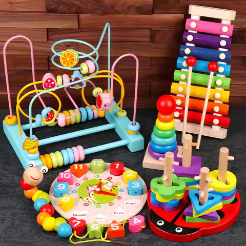 Montessori Wooden Rattles For Baby Crib Toys Baby Rattle Educational Musical Wooden Toys Children De