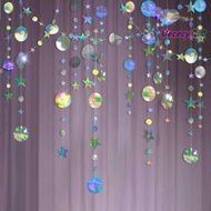 UECECY Paper Banner, /4M Length Silver Circle Garland, Decoration Paper Shiny Iridescent Iridescent 