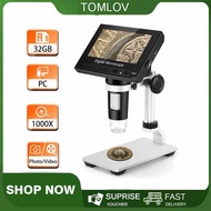 TOMLOV DM4จอแอลซีดีกล้องจุลทรรศน์ดิจิตอล32กิกะไบต์4.3นิ้ว FHD 1080จุดกล้องจุลทรรศน์500X/1000X ขยายกล