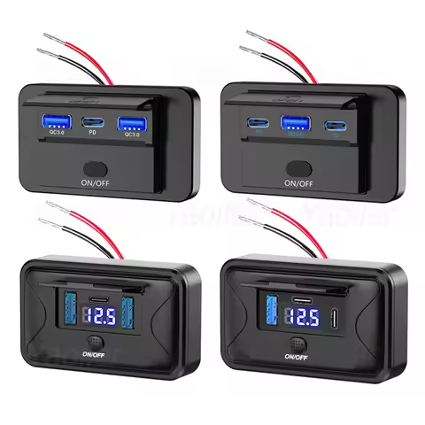 3-Ports 12V USB C Outlet Panel Wall Mount 36W PD3.0 Type-C & Dual QC3.0 18W Port Car Charger Socket 