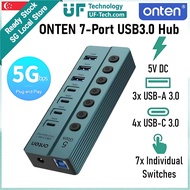 ONTEN 7-Port USB3.0 Hub Hybrid 3A 4C Switches | Splitter Expander 5Gbps High Speed Dock Laptop PC 5V