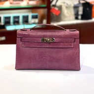90%NEW二手Kelly Pochette M刻 紫羅蘭銀扣蜥蜴皮 96/violet Phw Lizard Skin #Mini Kelly一代 #香榭站正品
