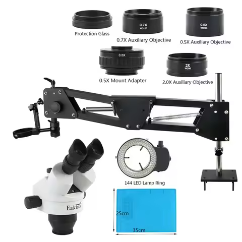 Eakins 3.5-90X Zoom Trinocular 0.5X CTV Camera Adapter Stereo Microscope Desktop Spring Arm Stand Fo