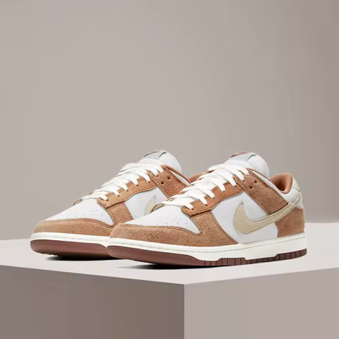 Nike Dunk Low White/Brown Wheat Mocha Suede Unisex Low-Top Classic Versatile Casual Sneakers DD1390-