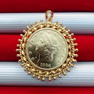 Liontin Matahari Ringgit Ukuran Jumbo Lapis Emas Tempahan Tukang
